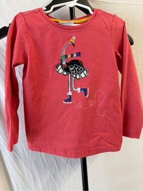 Hanna Andersson Coral-Pink Long Sleeve Tee with Embroidered Skating Bird